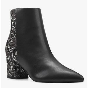 NINE WEST BLACK AND WHITE FAUX SNAKESKIN BLACK BOOT